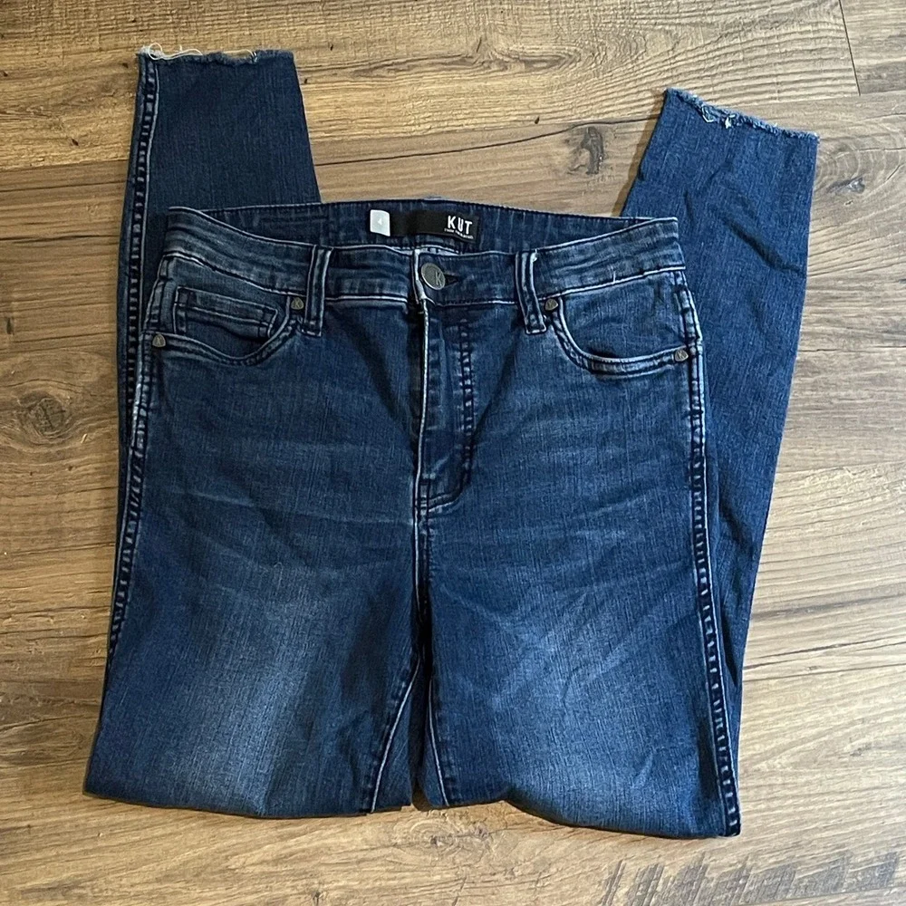 Kut from the Kloth Connie Fab Ab Ankle Skinny Jeans Dark Wash Distressed Size 4